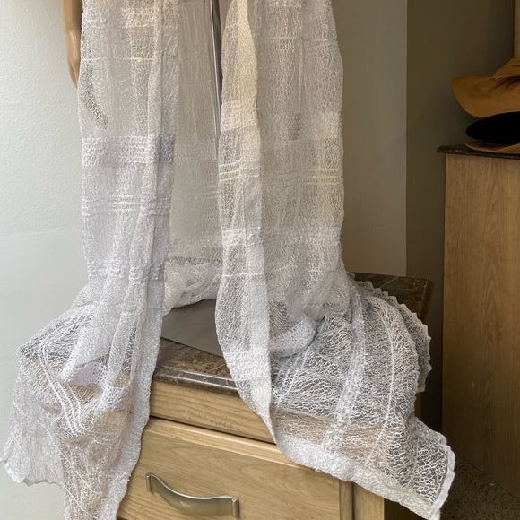 White lace sequined detail ruffled neck  cover up overall long dress OS - Picture 15 of 15